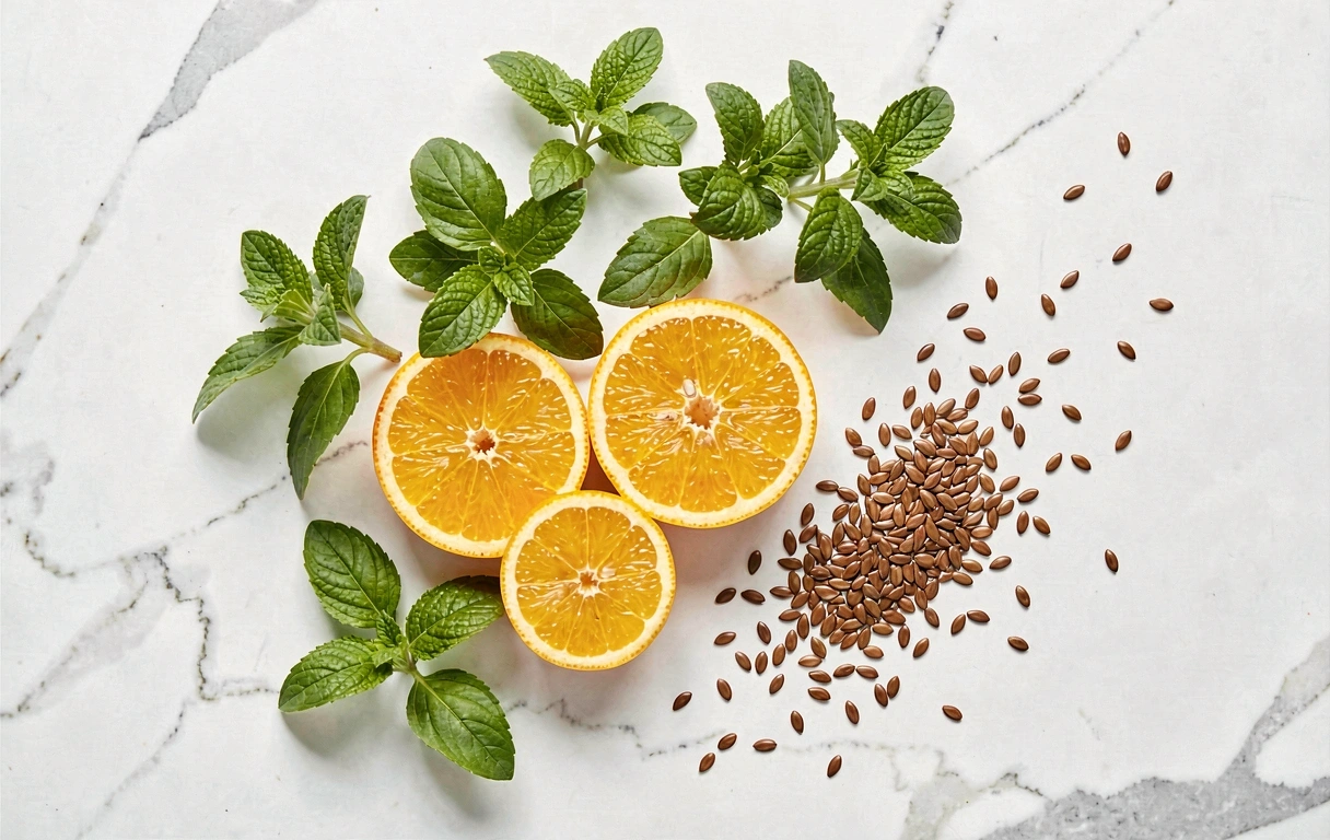 Ingredientes naturales sobre mármol